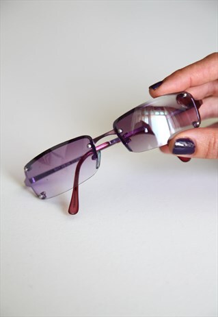 VINTAGE METALLIC PURPLE HALF RIMLESS FRAME, PURPLE LENSES