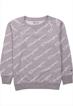 Vintage 90's Champion Sweatshirt Spellout Crew Neck Grey