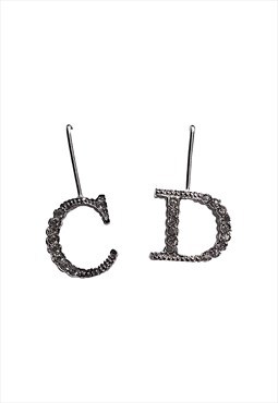 Christian Dior Earrings Silver Crystal C D Logo Vintage y2k