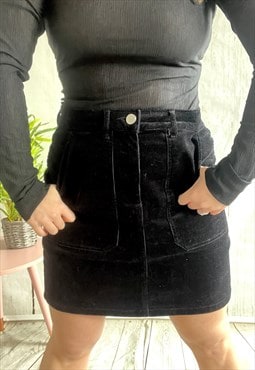 Vintage Black Cord Y2K Mini Skirt