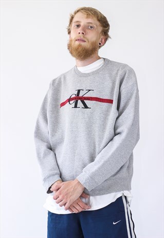VINTAGE MENS CALVIN KLEIN BIG LOGO SWEATSHIRT CREW NECK