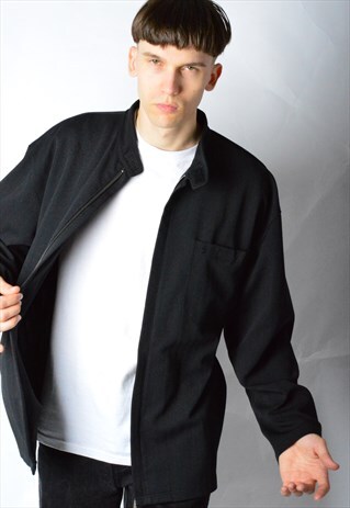 VINTAGE 90S BLACK MINIMALIST ZIPPER SHIRT