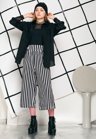 80S VINTAGE CROPPED WIDE-LEG TROUSERS