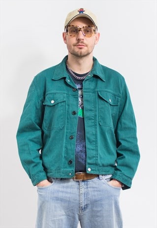 VINTAGE GREEN DENIM JACKET SPRING MEN SIZE M