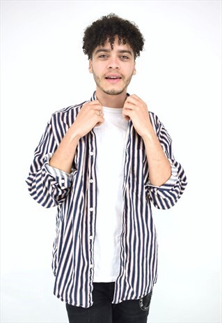 VINTAGE 90'S BLUE RED & WHITE STRIPED LONG SLEEVE SHIRT