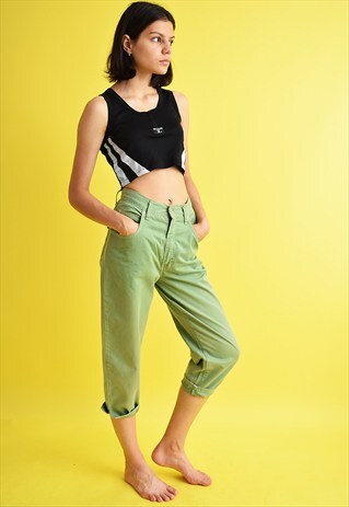 90'S RETRO PASTEL GREEN HIGHWAISTED DENIM SHORT CUT JEANS