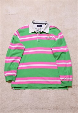 Henri Lloyd Green Pink Striped Rugby Polo Top