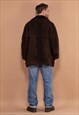 VINTAGE 80'S MEN SHEEPSKIN SUEDE COAT IN DARK BROWN
