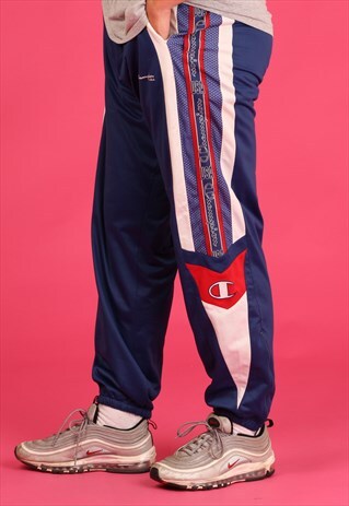 CHAMPION BLUE RED AND WHITE TRACKSUIT BOTTOMS