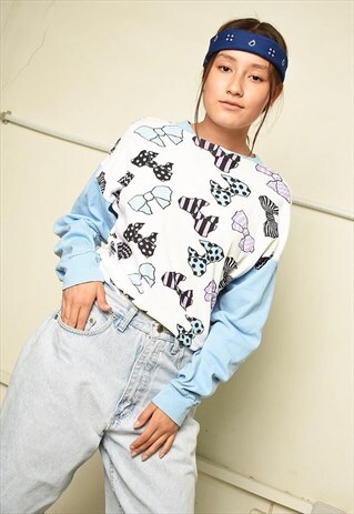 90'S RETRO ATHLEISURE SPORTS RIBBON PRINT SWEATSHIRT JUMPER