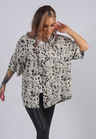 VINTAGE 90'S SHIRT OVERSIZED PATTERNED PRINT 16 - 18 (C3F)