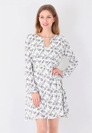 MULTI COLOURED FLORAL PRINT KEYHOLE DETAIL SKATER DRESS