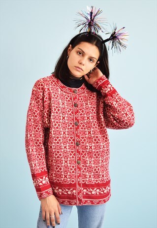 80'S RETRO NORDIC JAZZY KNIT OVERSIZED CHRISTMAS CARDIGAN