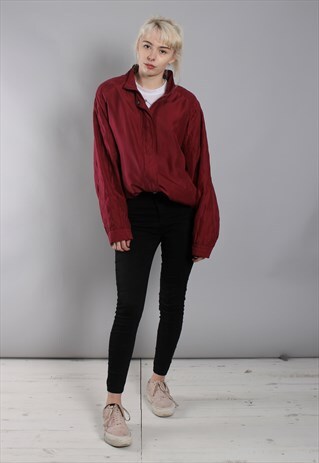 VINTAGE 80S MAROON SILK BOMBER JACKET