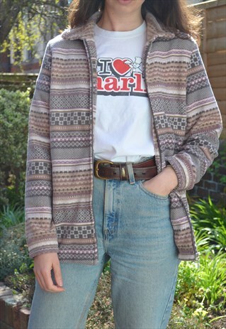 90S VINTAGE PURPLE TONE PATTERNED FULL ZIP FLEECE