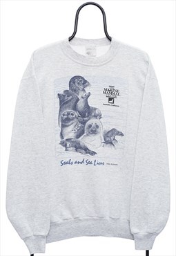 Vintage Marine Mammal Graphic Grey Sweatshirt Mens
