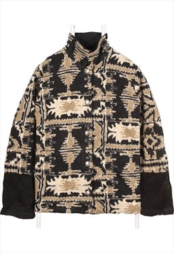 Vintage 90's County Fleece Jumper Aztec Button Up Black,
