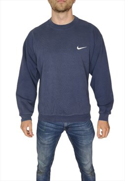 90's Nike Small Swoosh Sweatshirt In Blue Size Medium 