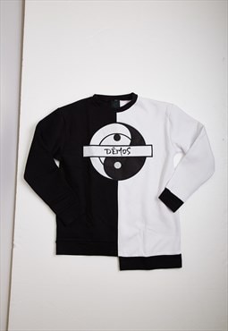 Black White logo Patchwork Heavy Oversized Sweatshirt 