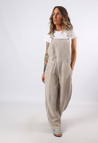 DUNGAREES LINEN WIDE TAPERED LEG UK 10 - 12 (8BZ)