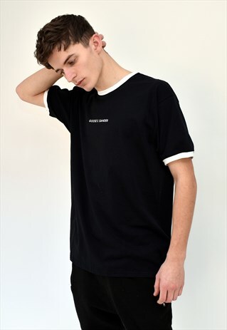 G&G UNISEX BLACK WRITING RINGER S/S TEE