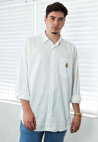 VINTAGE POLO RALPH LAUREN SHIRT CREST LOGO 90S L 8.2