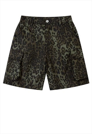 Leopard denim shorts animal print cargo pants in green black