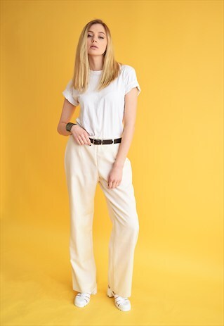 90'S RETRO SMART CLASSY CREAM MINIMALIST BIBA TROUSERS
