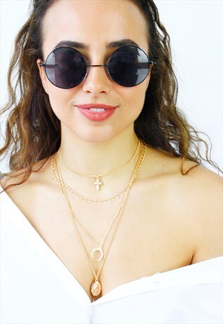 BLACK FRAME BLACK LENS ROUND SUNGLASSES