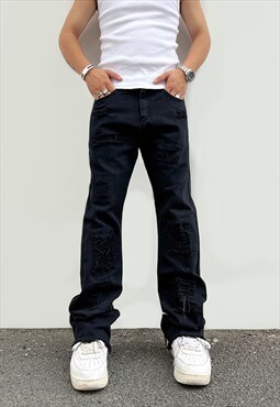 Black Distressed Denim Jeans pants trousers Y2k