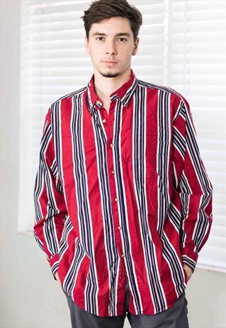 VINTAGE BASIC EDITIONS REGATTA STRIPED SHIRT LOGO 90S L 11.3