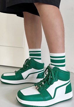 Square toe high-tops retro classic platform sneakers green