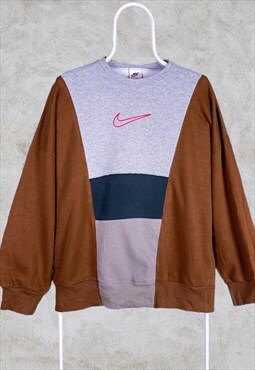 Vintage Reworked Nike Centre Swoosh Sweatshirt Brown Grey