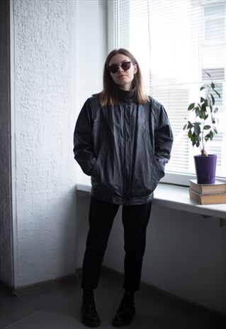 VINTAGE 80'S BLACK LEATHER JACKET