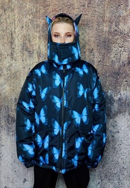 Reversible bomber butterfly jacket detachable puffer in blue