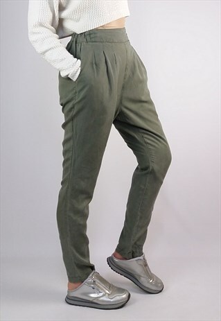 VINTAGE HIGH WAIST HAREM PANTS IN OLIVE GREEN