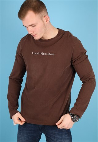 VINTAGE CALVIN KLEIN JEANS T-SHIRT IN BROWN NT40