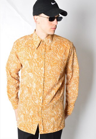 VINTAGE 70S ABSTRACT MUSTARD LONG SLEEVE SHIRT