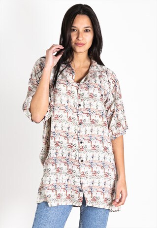 VINTAGE 80S CRAZY PATTERN FESTIVAL SHORT SLEEVE SHIRT /S2080