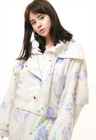 90S VINTAGE MULTI WHITE PATTERN ANORAK 1/4 ZIP JACKET 772