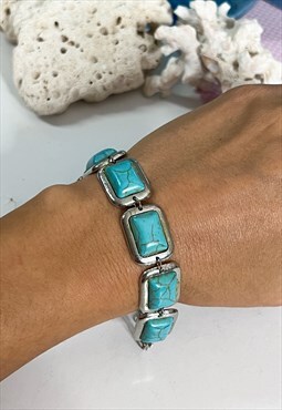 Y2K Silver and Turquoise Bracelet