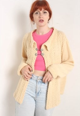 Vintage 80's Single Button Cardigan Cable Knit Cream