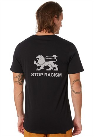 DEMOS STOP RACISM BLACK REFLECTIVE 3M T-SHIRT TEE