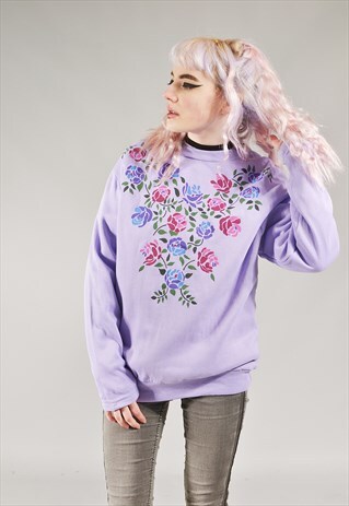 VINTAGE FLORAL SWEATER LAVENDER PURPLE