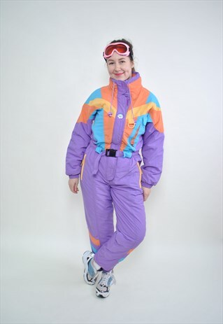 SKI SUIT VINTAGE, ONE PIECE SKI SUIT MEDIUM SIZE MULTICOLOR
