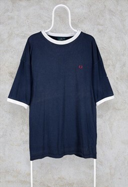 Vintage Fred Perry T-Shirt 90s Ringer Blue White Men's XL