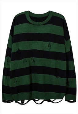 Ripped stripe sweater distressed jumper Halloween retro top