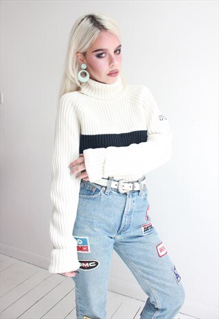 VINTAGE 90S OVERSIZED RIBBED POLO NECK JUMPER