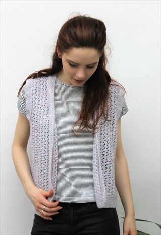 VINTAGE 1980S HANDKNITED LILAC WAISTCOAT