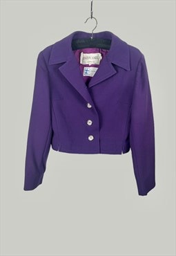 Vintage Designer Hardy Amies 60's Wool Purple Crop Jacket